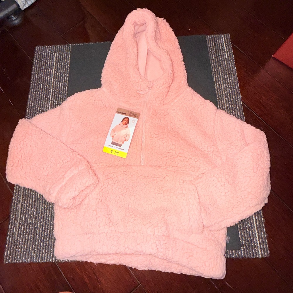 Mondetta Youth 1/2 Zip‎ Sherpa Hoodie Pink Fleece Kangaroo Pocket Size S 7/8 NWT